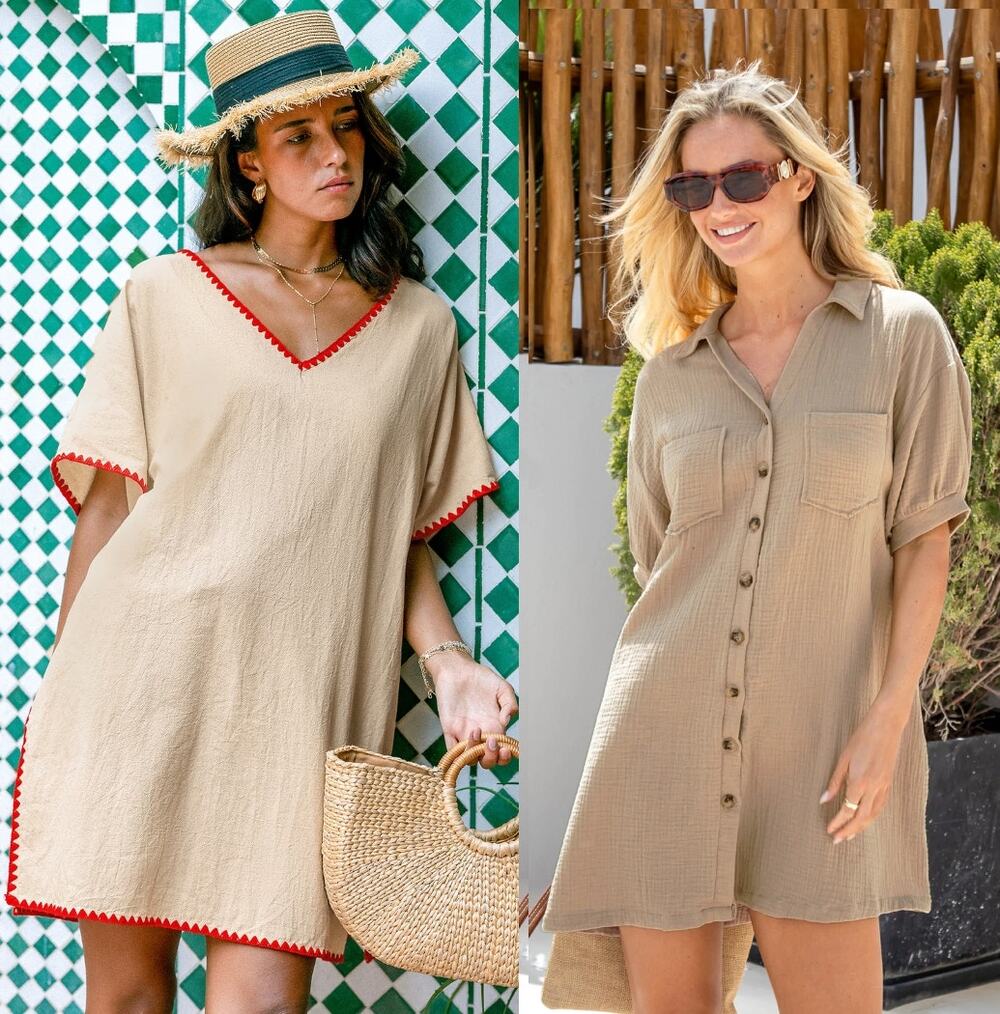 NWT Cupshe Beach Cover Up - Lace Trim Mini & Khaki Collared Dress Bundle Sz S